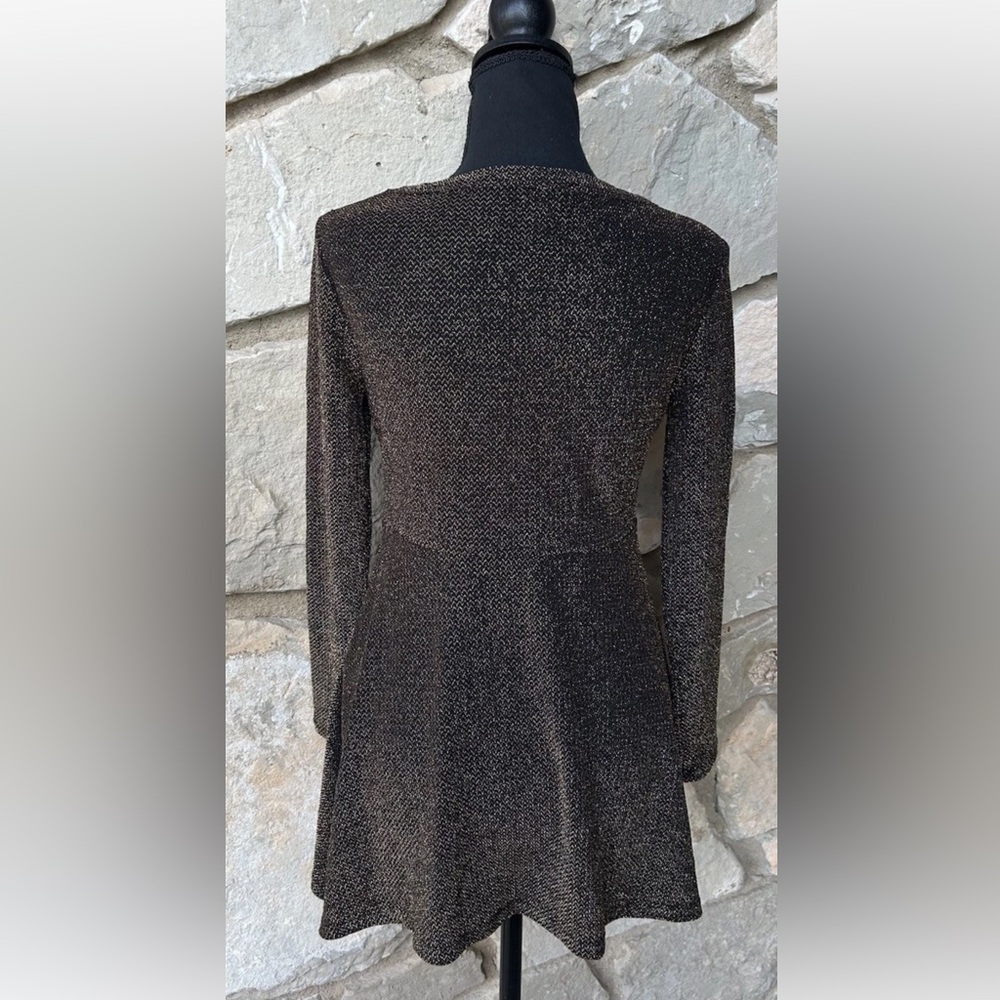 Grace Elements Black Gold Metallic Top Small Long Sleeve Elegant Holiday Party - Picture 4 of 7
